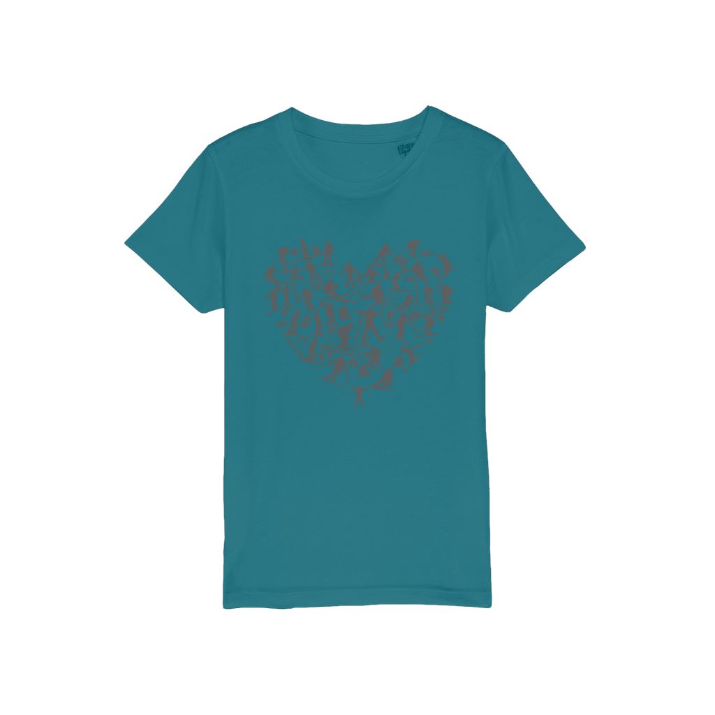 SKIING HEART_Grey Organic Jersey Kids T-Shirt Apparel Teal Unisex 3/4 years