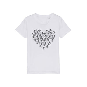 SKIING HEART_Grey Organic Jersey Kids T-Shirt Apparel White Unisex 3/4 years
