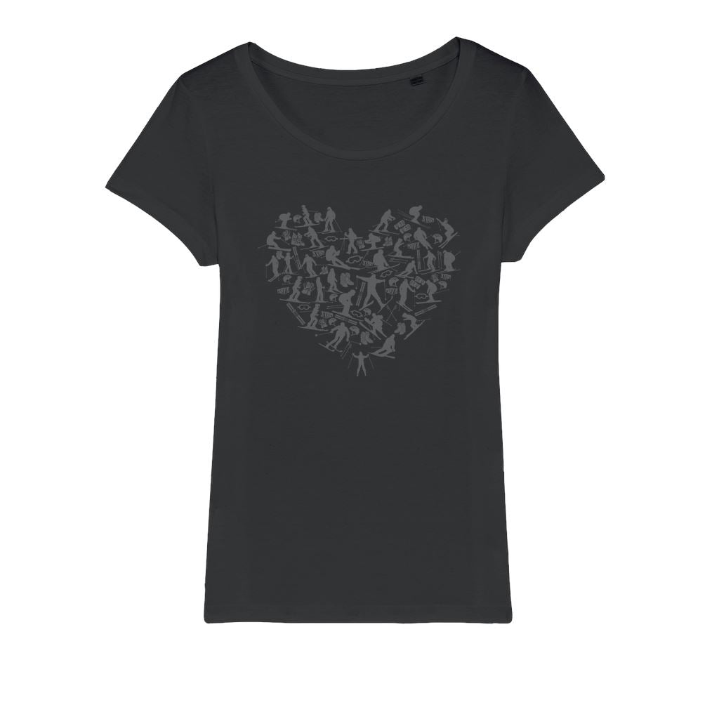 SKIING HEART_Grey Organic Jersey Womens T-Shirt Apparel Black Womens XS (EU) / XSS (US)
