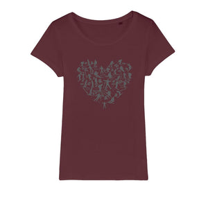 SKIING HEART_Grey Organic Jersey Womens T-Shirt Apparel Burgundy Womens XS (EU) / XSS (US)