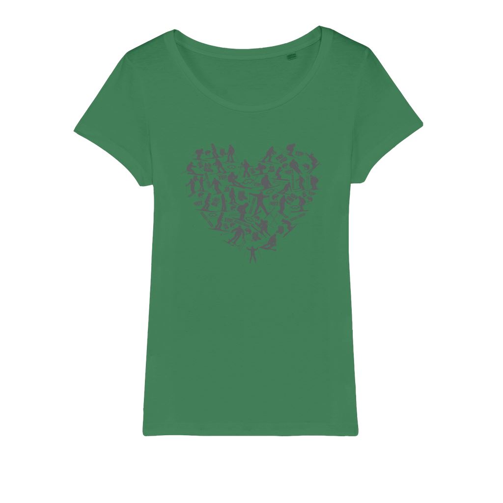 SKIING HEART_Grey Organic Jersey Womens T-Shirt Apparel Green Womens XS (EU) / XSS (US)