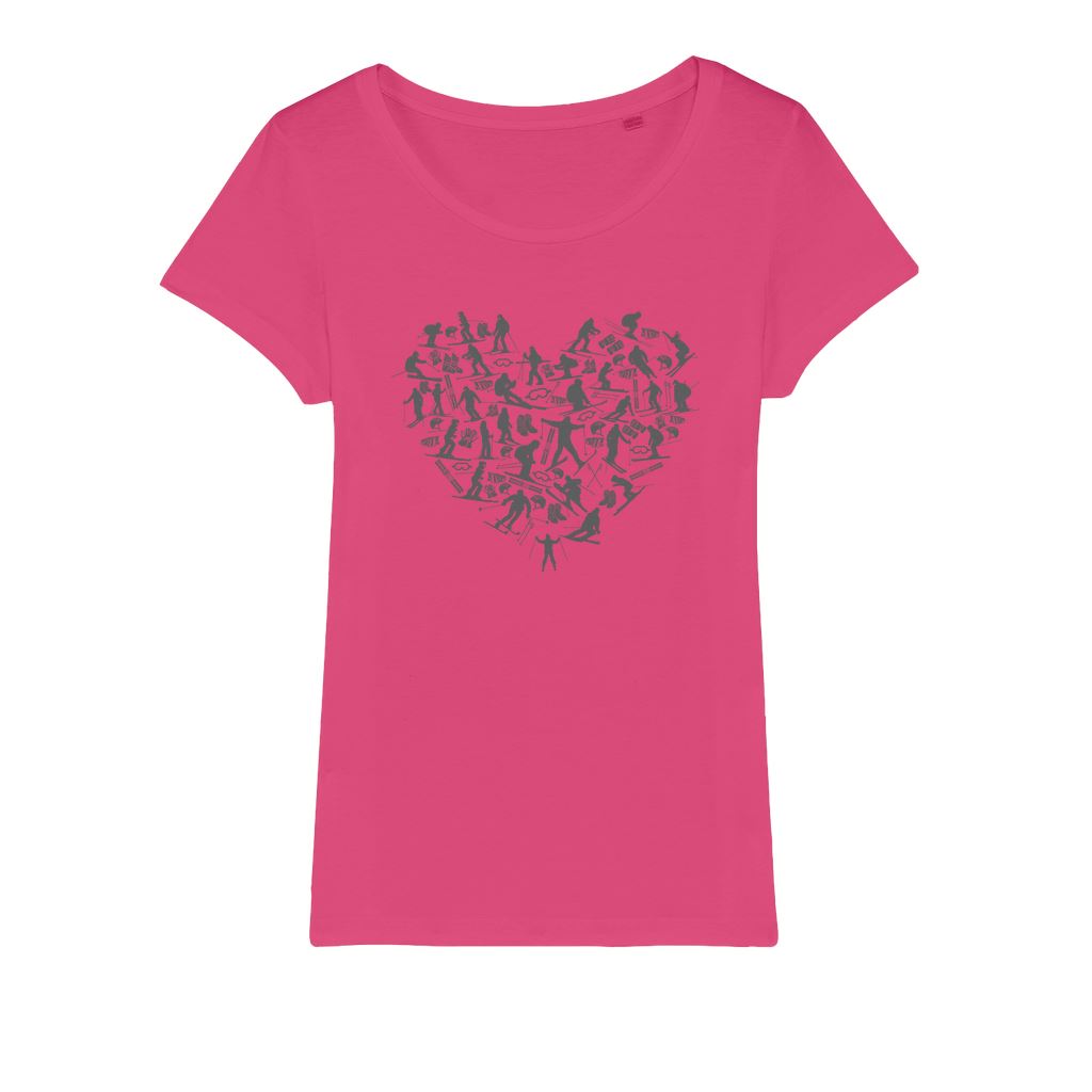 SKIING HEART_Grey Organic Jersey Womens T-Shirt Apparel Hot Pink Womens XS (EU) / XSS (US)