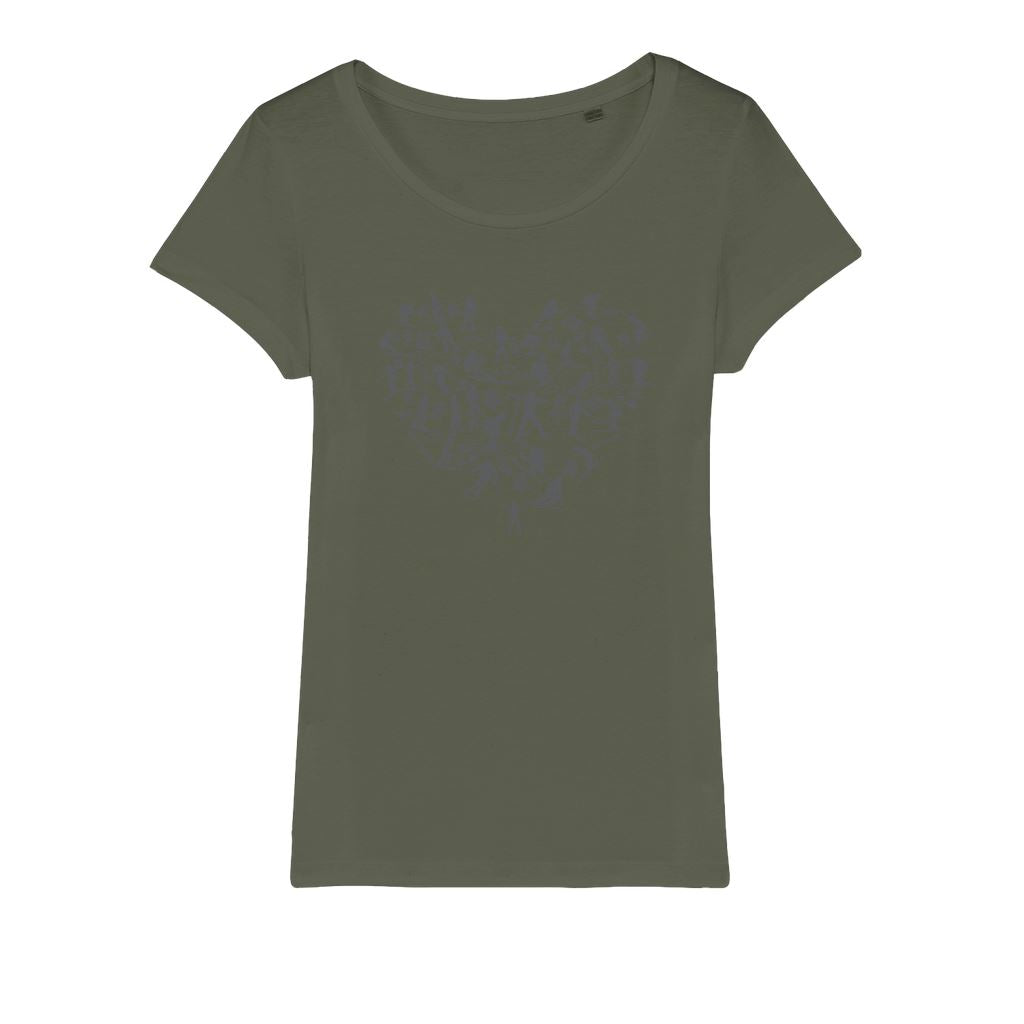 SKIING HEART_Grey Organic Jersey Womens T-Shirt Apparel Khaki Womens XS (EU) / XSS (US)