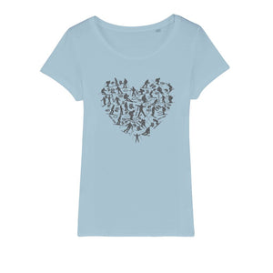 SKIING HEART_Grey Organic Jersey Womens T-Shirt Apparel Light Blue Womens XS (EU) / XSS (US)