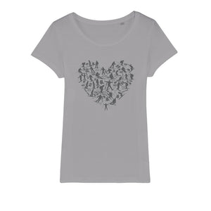 SKIING HEART_Grey Organic Jersey Womens T-Shirt Apparel Light Grey Womens XS (EU) / XSS (US)