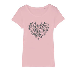 SKIING HEART_Grey Organic Jersey Womens T-Shirt Apparel Light Pink Womens XS (EU) / XSS (US)