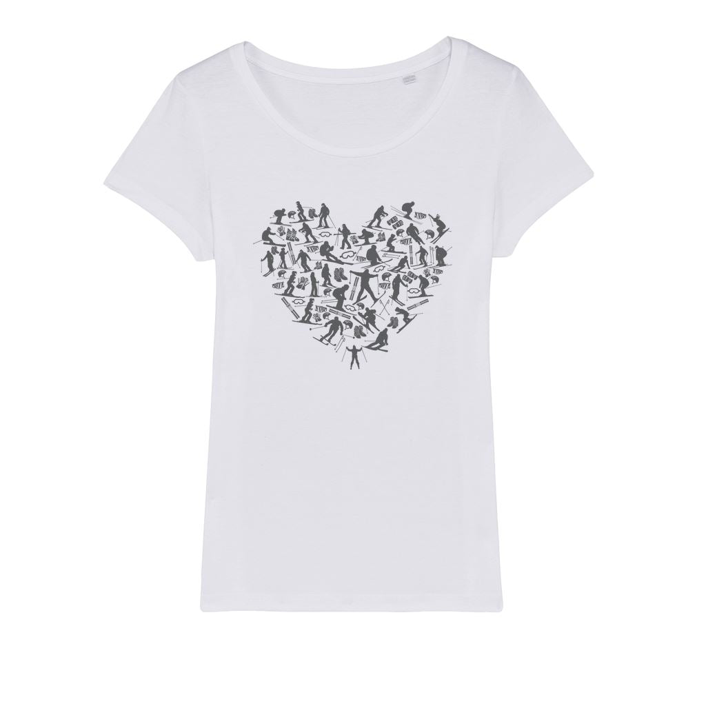 SKIING HEART_Grey Organic Jersey Womens T-Shirt Apparel White Womens XS (EU) / XSS (US)