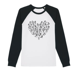 SKIING HEART_Grey Organic Raglan Long Sleeve Shirt Apparel White/Black Unisex XS (EU) / XXS (US)