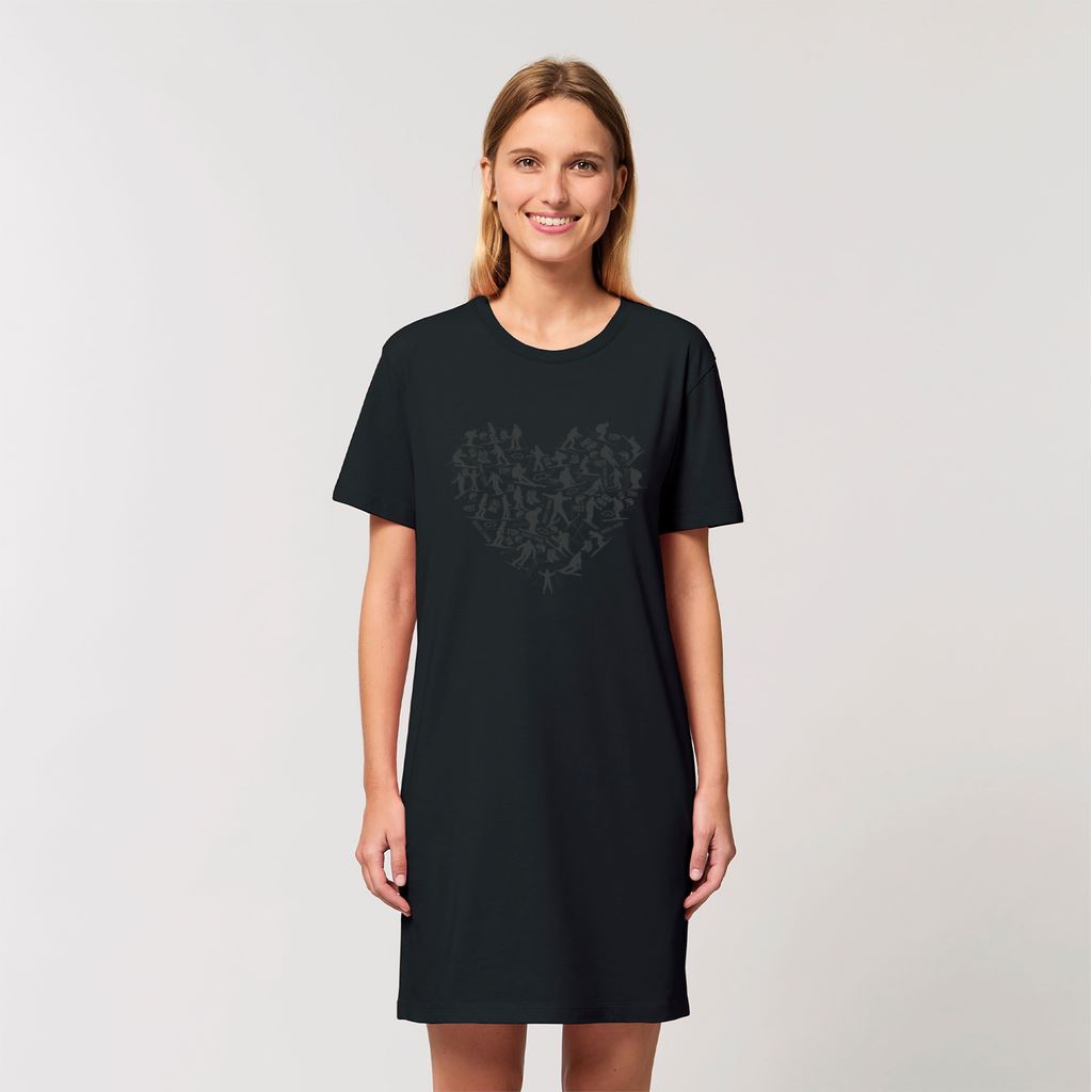 SKIING HEART_Grey Organic T-Shirt Dress Apparel Black XS (EU) / XXS (US) 