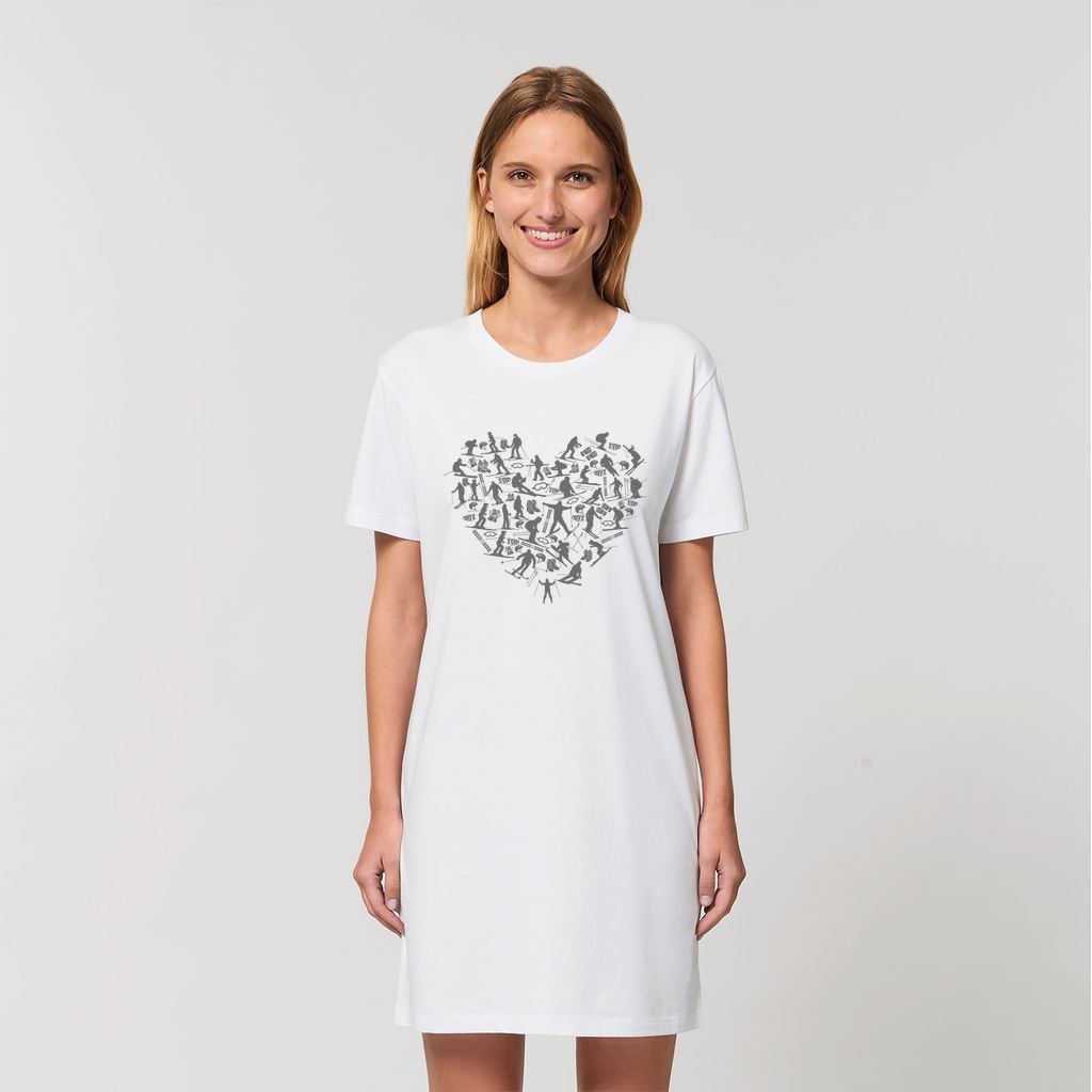 SKIING HEART_Grey Organic T-Shirt Dress Apparel White XS (EU) / XXS (US) 