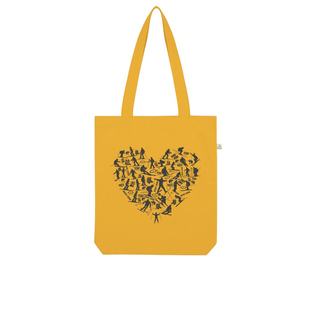 SKIING HEART_Grey Organic Tote Bag Accessories GOLD Unisex Onesize