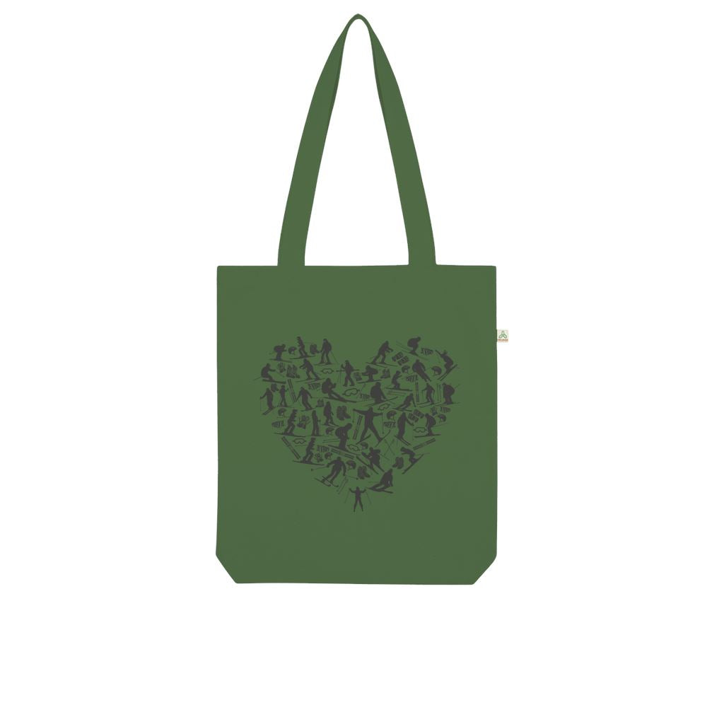 SKIING HEART_Grey Organic Tote Bag Accessories LEAF GREEN Unisex Onesize
