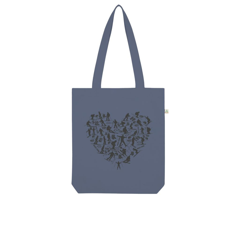 SKIING HEART_Grey Organic Tote Bag Accessories LIGHT DENIM Unisex Onesize