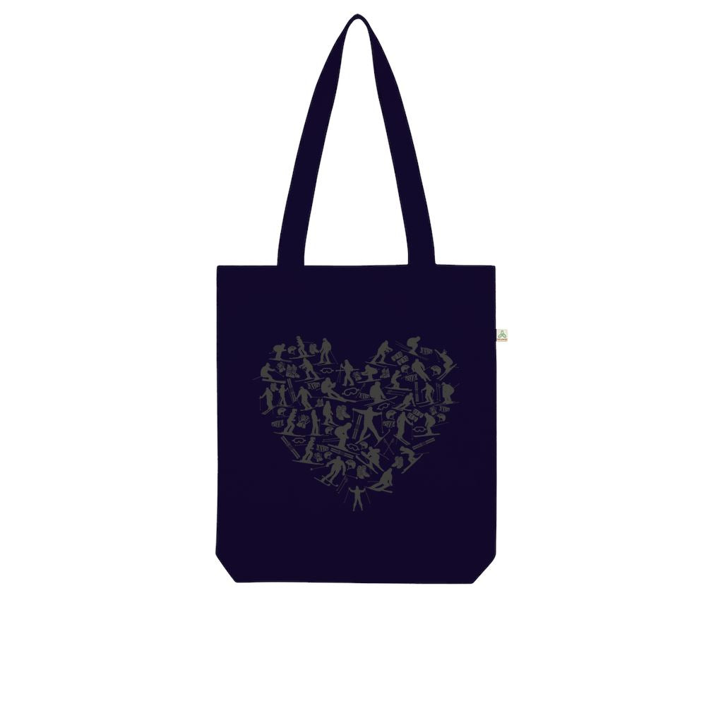 SKIING HEART_Grey Organic Tote Bag Accessories NAVY Unisex Onesize
