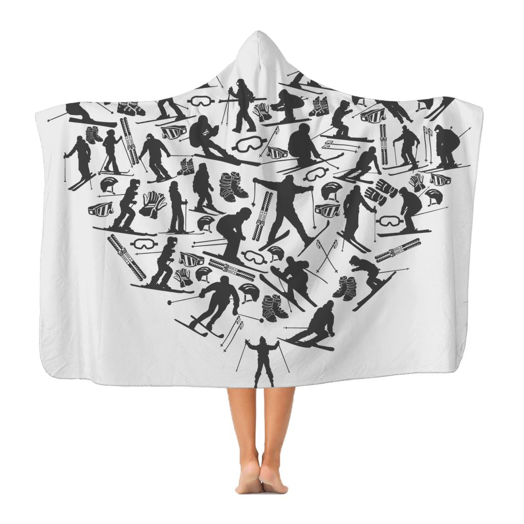 SKIING HEART_Grey Premium Adult Hooded Blanket Apparel Adult - 72" wide x 55" tall 