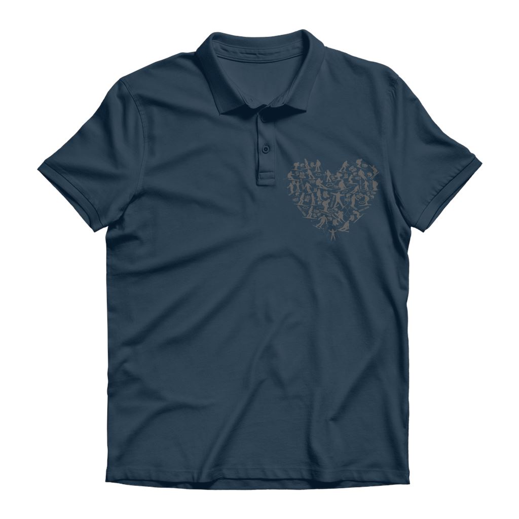 SKIING HEART_Grey Premium Adult Polo Shirt Apparel Navy Unisex S