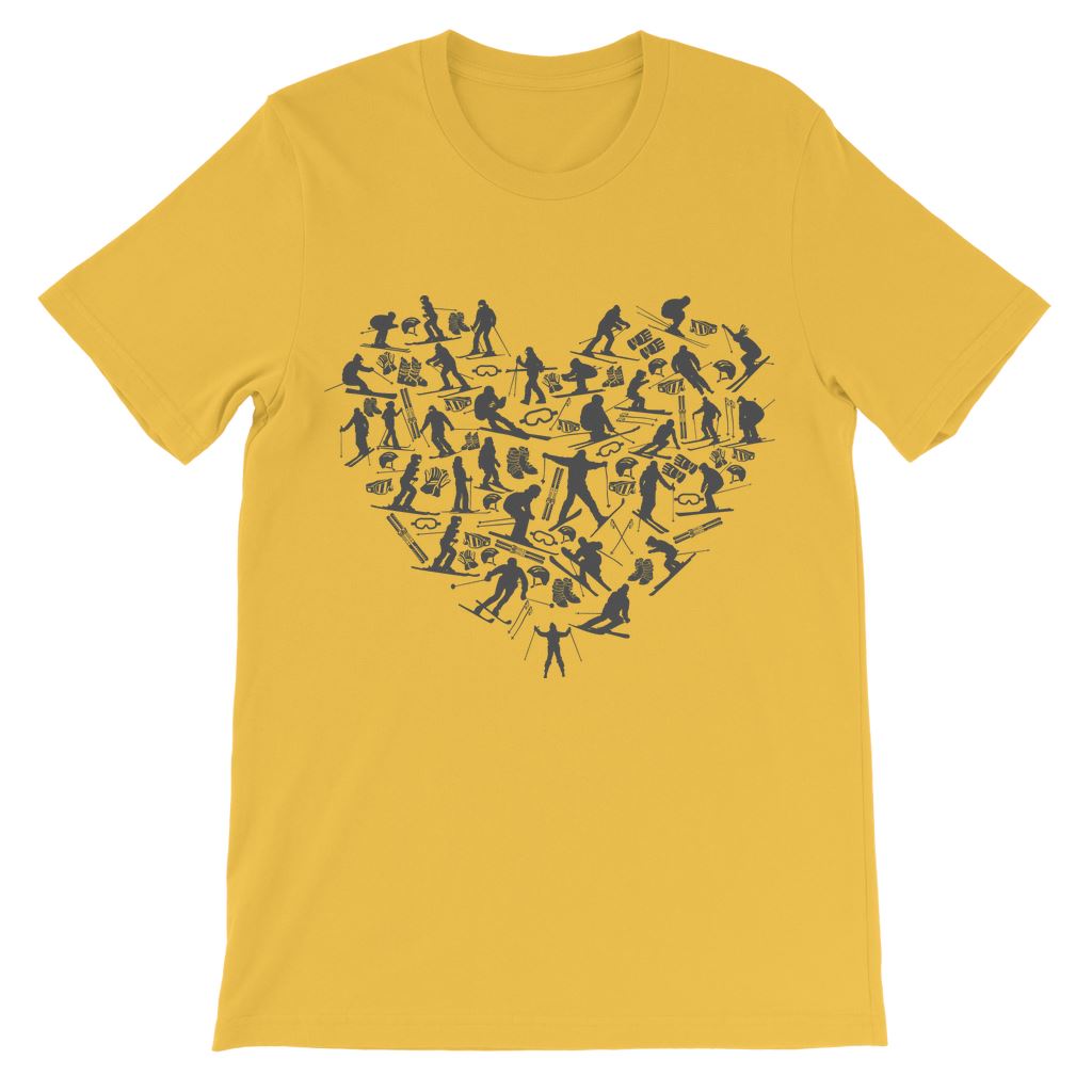 SKIING HEART_Grey Premium Kids T-Shirt Apparel Gold 1 to 2 Years 