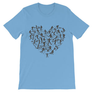 SKIING HEART_Grey Premium Kids T-Shirt Apparel Light Blue 1 to 2 Years 