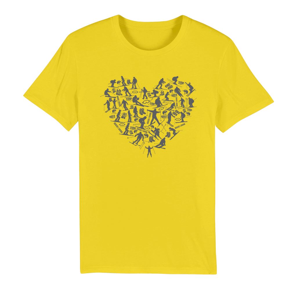 SKIING HEART_Grey Premium Organic Adult T-Shirt Apparel Gold Unisex XS (EU) / XXS (US)