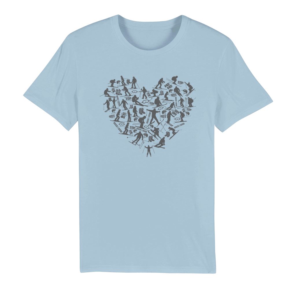SKIING HEART_Grey Premium Organic Adult T-Shirt Apparel Light Blue Unisex XS (EU) / XXS (US)