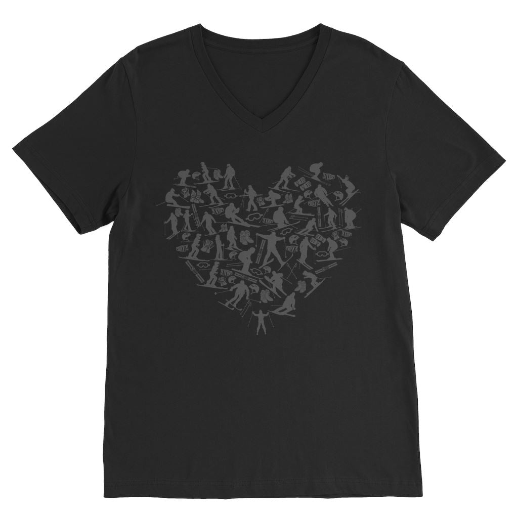 SKIING HEART_Grey Premium V-Neck T-Shirt Apparel Black Unisex S