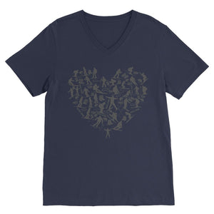 SKIING HEART_Grey Premium V-Neck T-Shirt Apparel Navy Unisex S