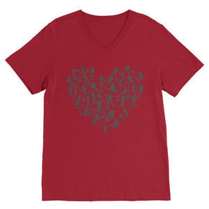 SKIING HEART_Grey Premium V-Neck T-Shirt Apparel Red Unisex S