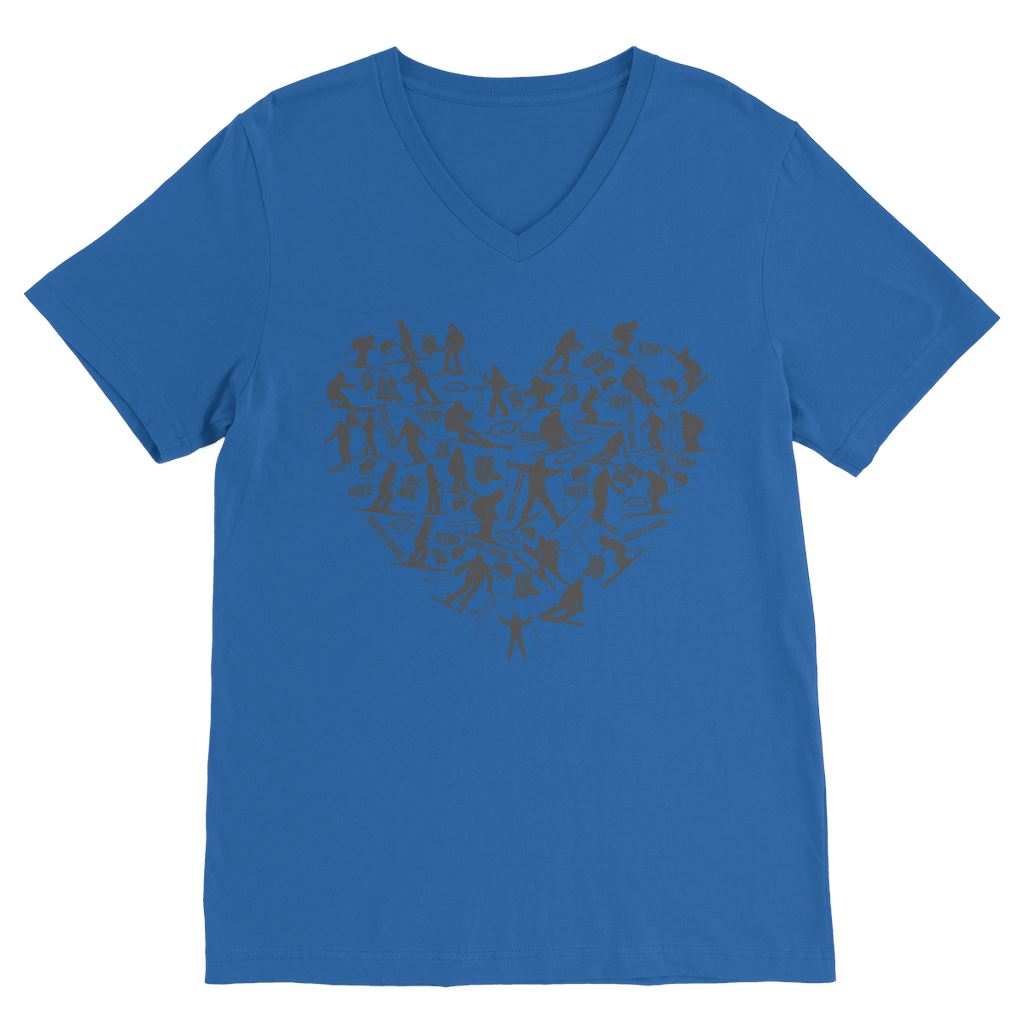 SKIING HEART_Grey Premium V-Neck T-Shirt Apparel Royal Unisex S