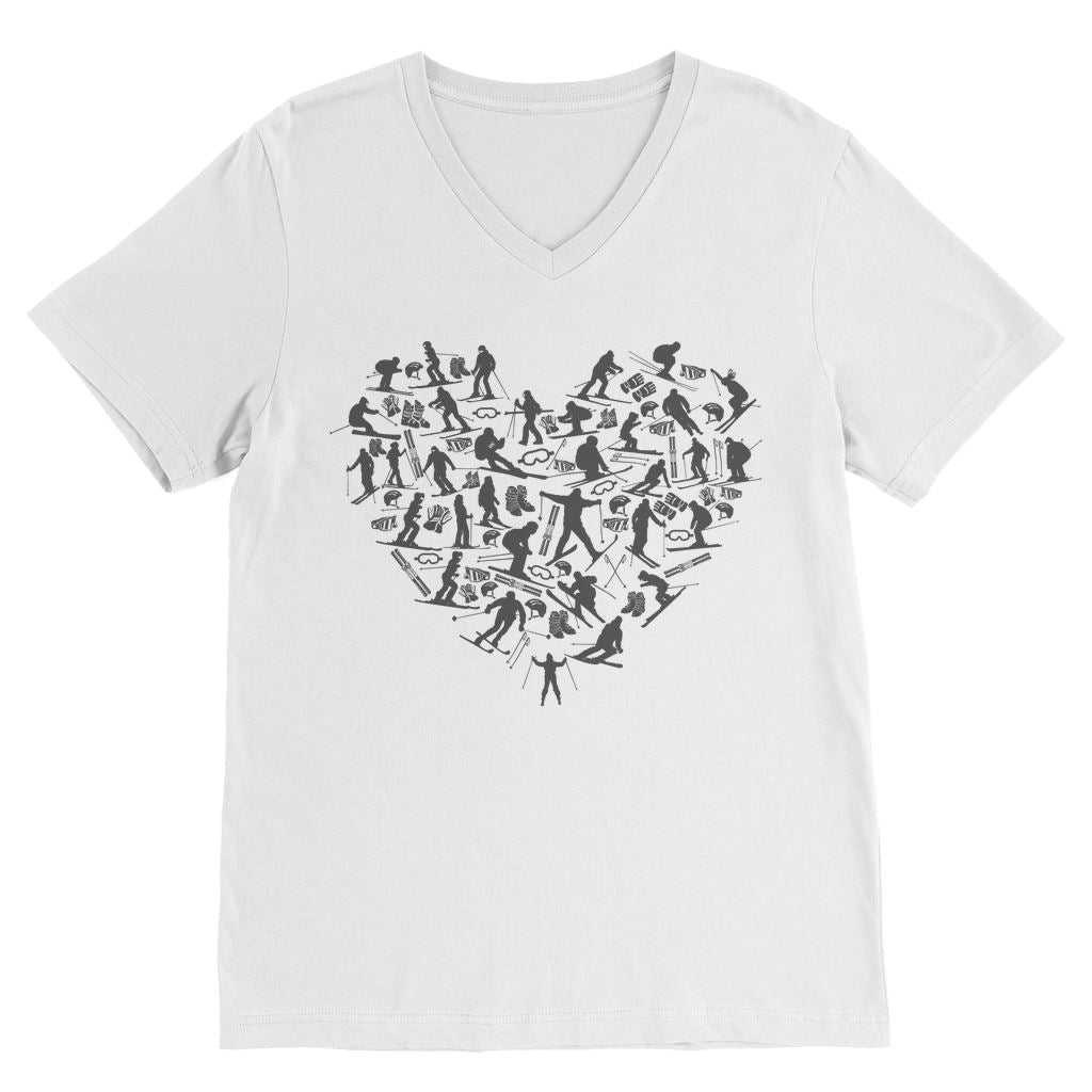 SKIING HEART_Grey Premium V-Neck T-Shirt Apparel White Unisex S