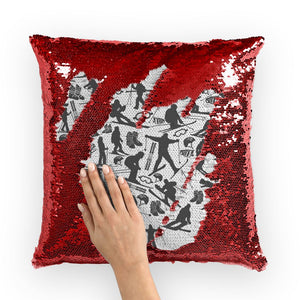 SKIING HEART_Grey Sequin Cushion Cover Homeware Red / White 