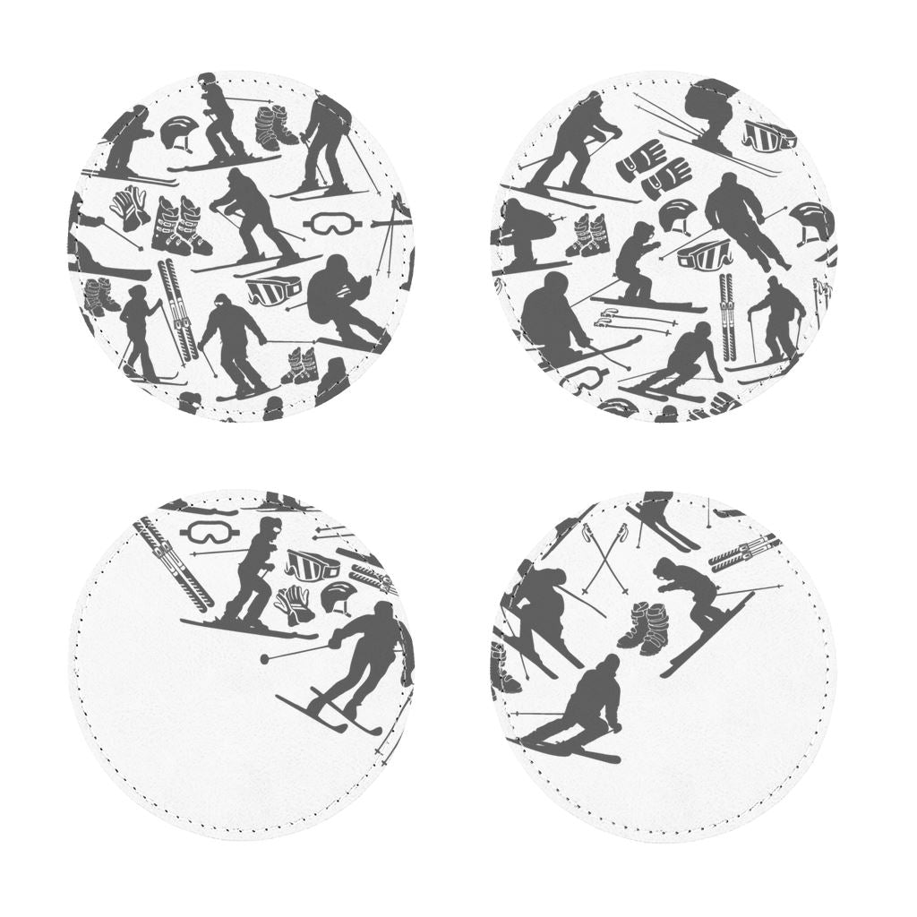 SKIING HEART_Grey Sublimation Coasters Pack of Four Homeware Coaster Round 