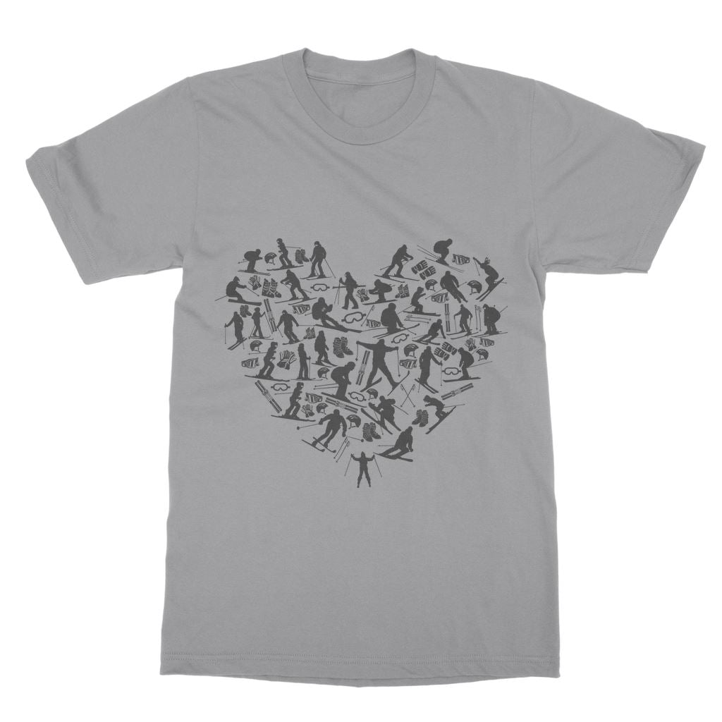 SKIING HEART_Grey T-Shirt Dress Apparel Light Grey Unisex One Size