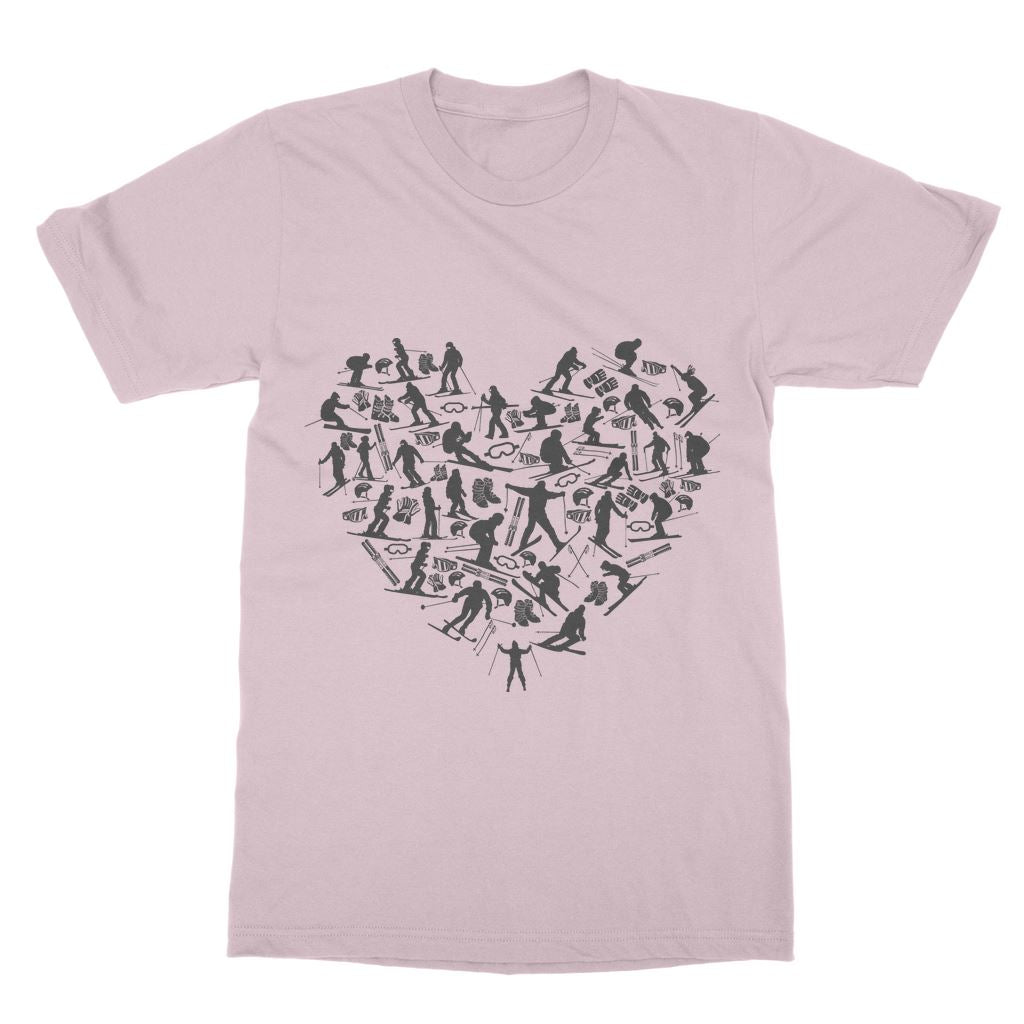 SKIING HEART_Grey T-Shirt Dress Apparel Light Pink Unisex One Size