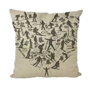 SKIING HEART_Grey Throw Pillow with Insert Homeware Linen Style Polyester 
