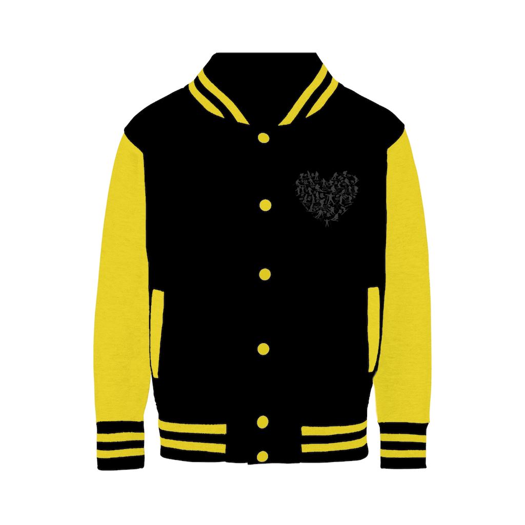 SKIING HEART_Grey Varsity Jacket Apparel Black/ Yellow XS 