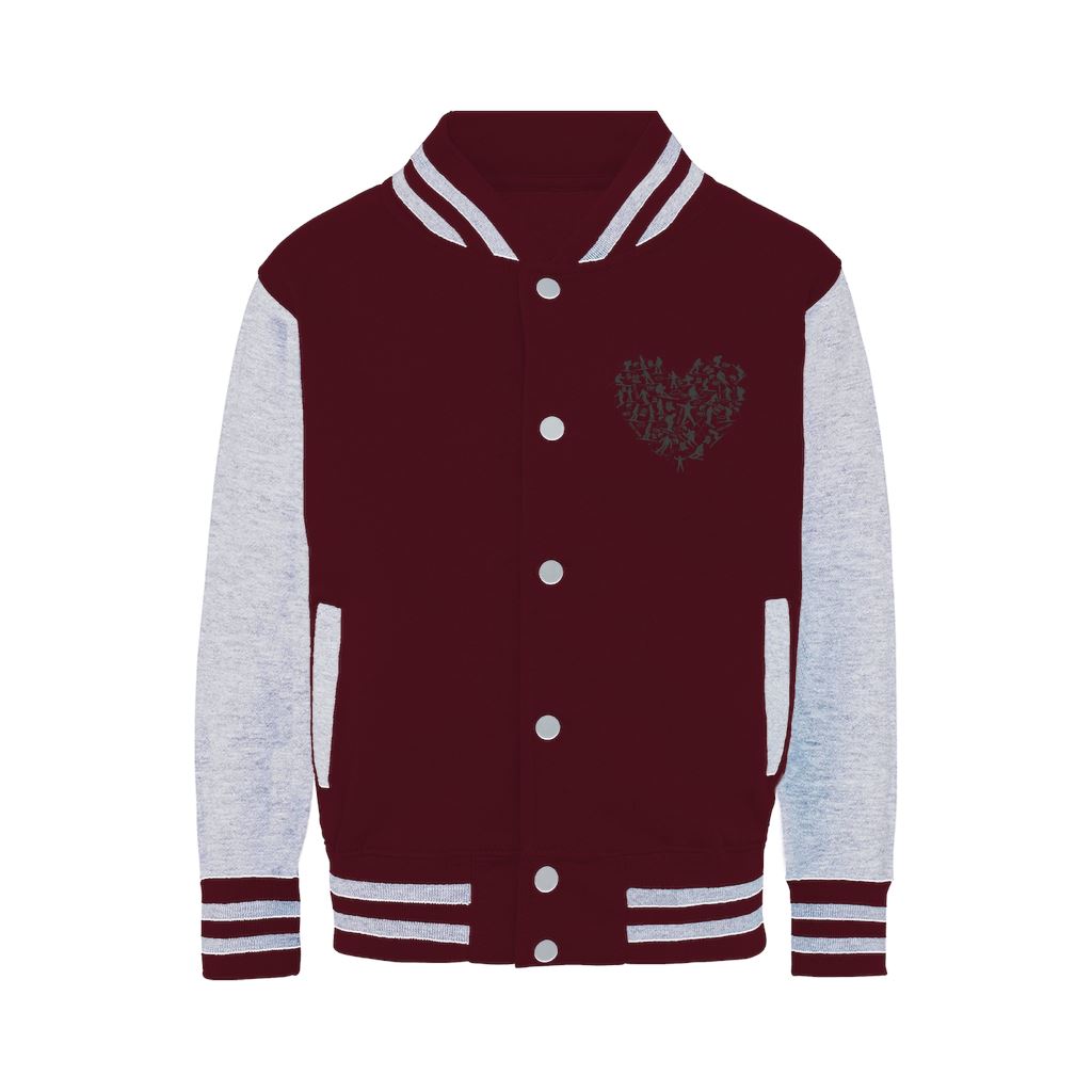 SKIING HEART_Grey Varsity Jacket Apparel Burgundy / Heather Grey XS 
