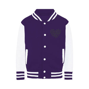 SKIING HEART_Grey Varsity Jacket Apparel Purple / White XS 