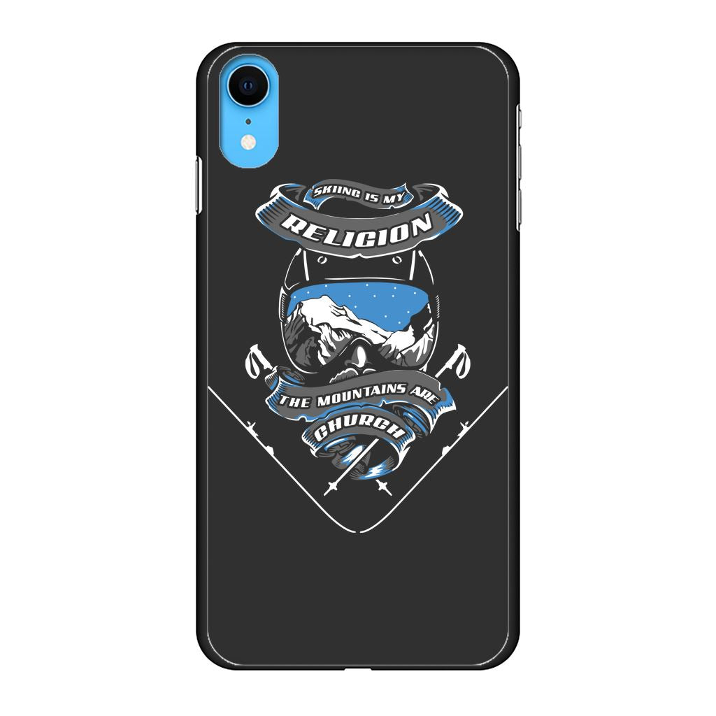 SKIING IS MY RELIGION THE MOUNTAIN IS MY CHURCH Back Printed Black Hard Phone Case Accessories Apple iPhone Xr Black 