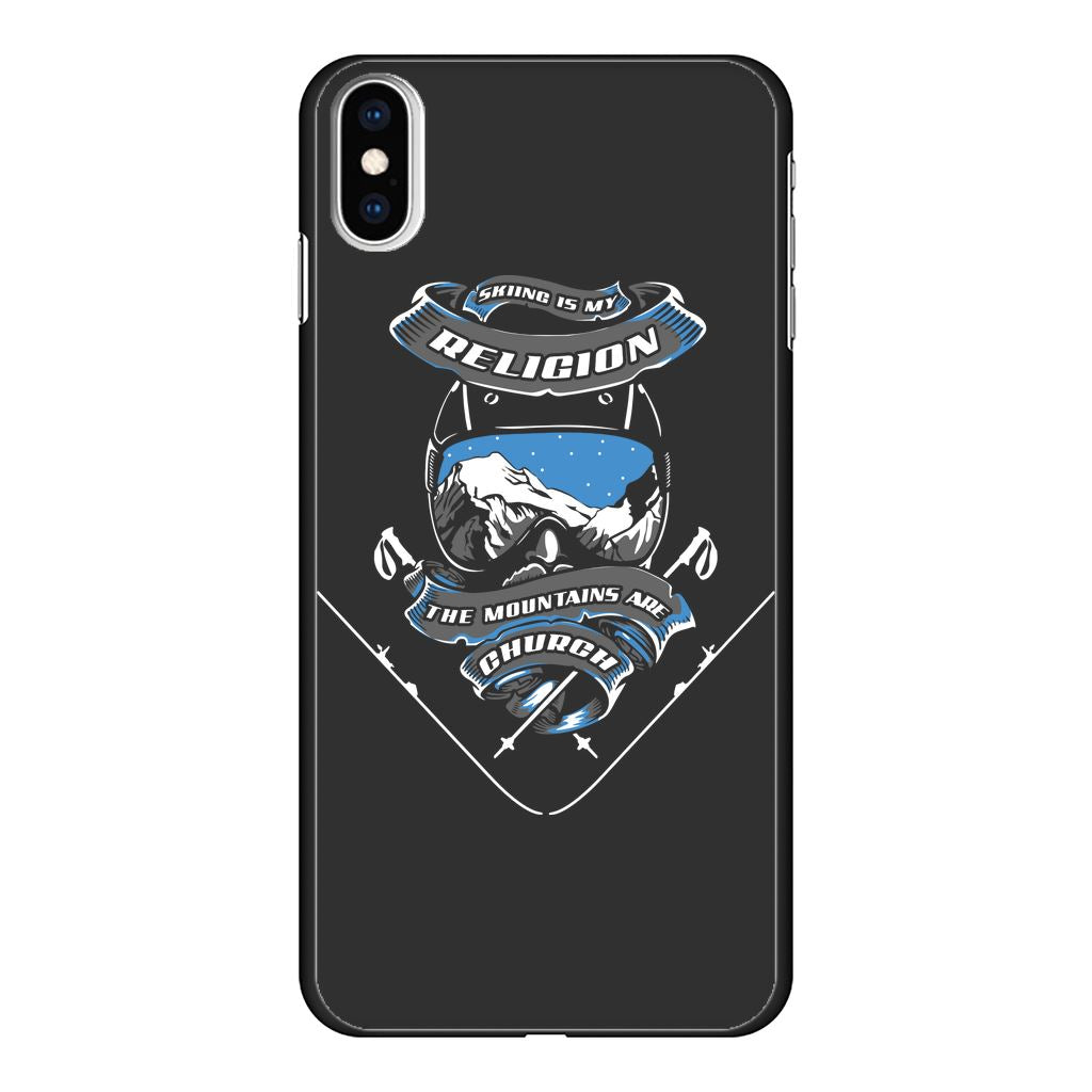 SKIING IS MY RELIGION THE MOUNTAIN IS MY CHURCH Back Printed Black Hard Phone Case Accessories Apple iPhone Xs Max Black 