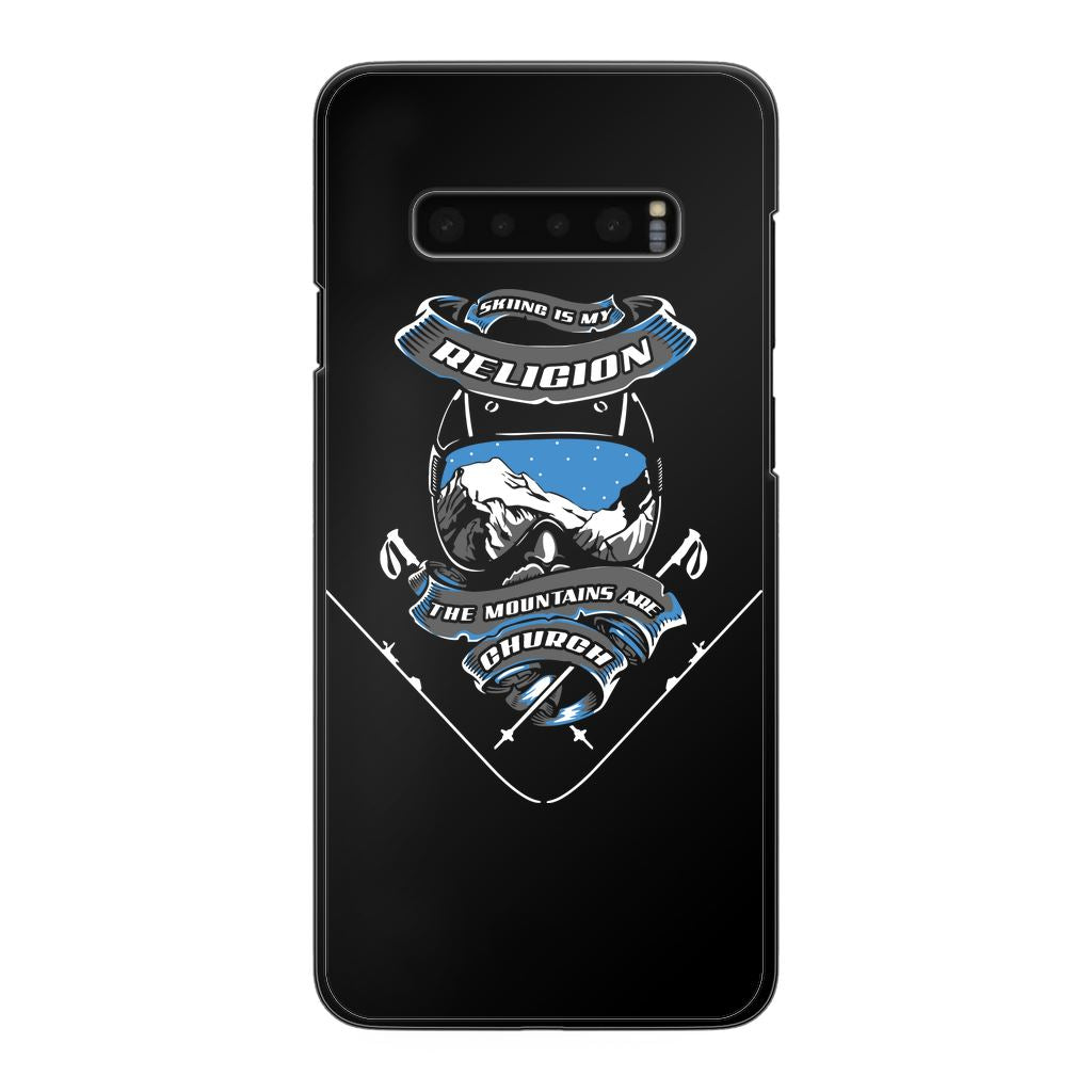 SKIING IS MY RELIGION THE MOUNTAIN IS MY CHURCH Back Printed Black Hard Phone Case Accessories Samsung Galaxy S10 Black 