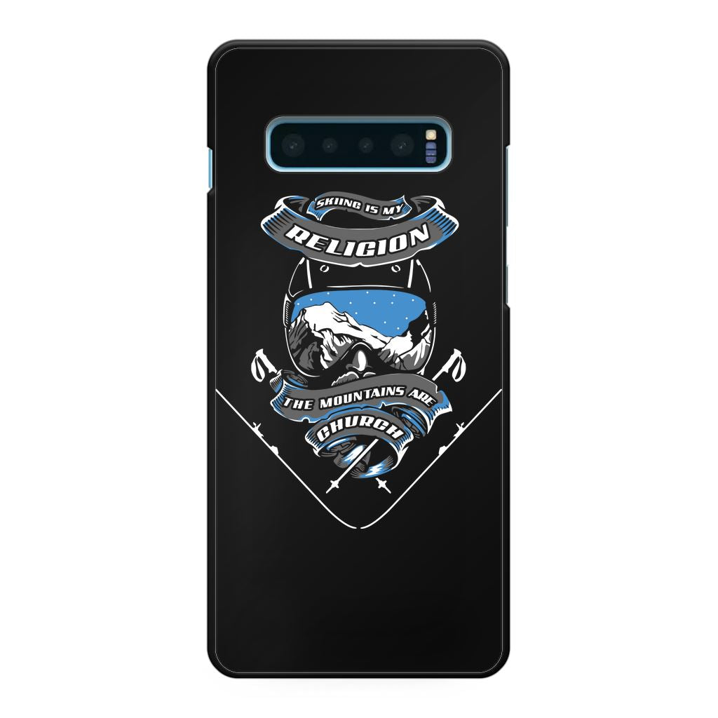 SKIING IS MY RELIGION THE MOUNTAIN IS MY CHURCH Back Printed Black Hard Phone Case Accessories Samsung Galaxy S10 Plus Black 
