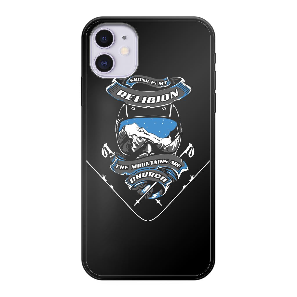 SKIING IS MY RELIGION THE MOUNTAIN IS MY CHURCH Back Printed Black Soft Phone Case Accessories Apple iPhone 11 Black Soft Case Black 