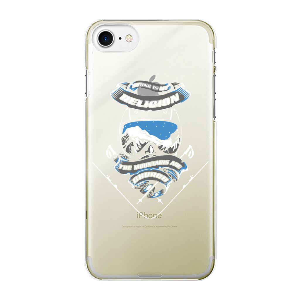 SKIING IS MY RELIGION THE MOUNTAIN IS MY CHURCH Back Printed Transparent Hard Phone Case Accessories Apple iPhone 7/8Apple iPhone 7/8 Transparent Hard Case Transparent 