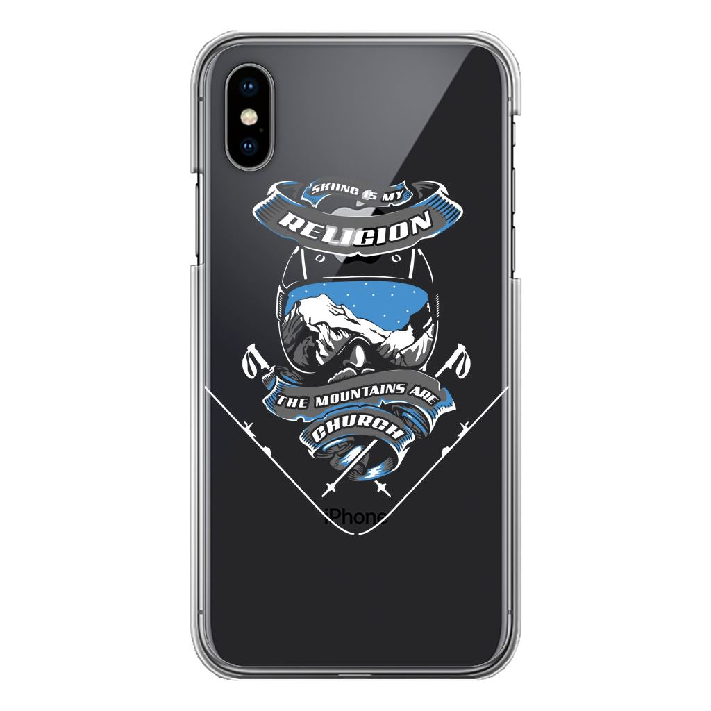 SKIING IS MY RELIGION THE MOUNTAIN IS MY CHURCH Back Printed Transparent Hard Phone Case Accessories Apple iPhone X-Xs Transparent Hard Case Transparent 