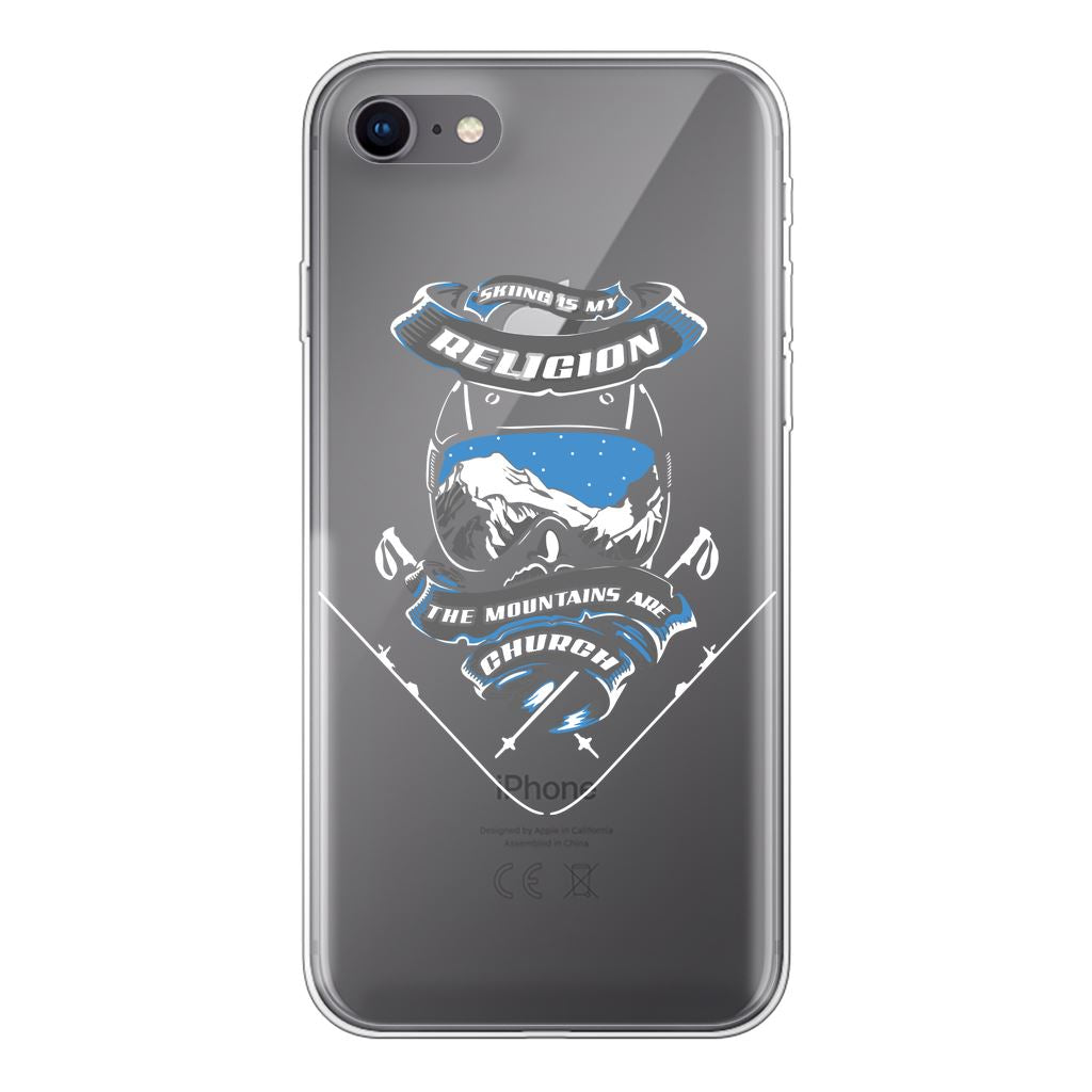 SKIING IS MY RELIGION THE MOUNTAIN IS MY CHURCH Back Printed Transparent Soft Phone Case Accessories Apple iPhone 7/8 Transparent Soft Case Transparent 