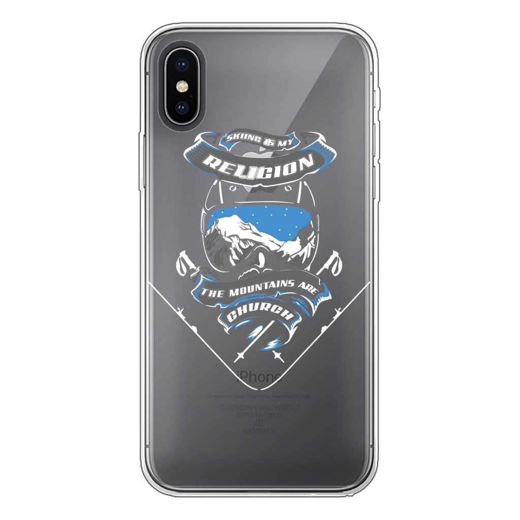 SKIING IS MY RELIGION THE MOUNTAIN IS MY CHURCH Back Printed Transparent Soft Phone Case Accessories Apple iPhone X-Xs Transparent Soft Case Transparent 