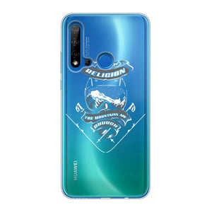 SKIING IS MY RELIGION THE MOUNTAIN IS MY CHURCH Back Printed Transparent Soft Phone Case Accessories Huawei P20 Lite (2019) Soft Case Transparent 