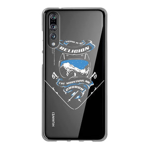 SKIING IS MY RELIGION THE MOUNTAIN IS MY CHURCH Back Printed Transparent Soft Phone Case Accessories Huawei P20 Soft Case Transparent 