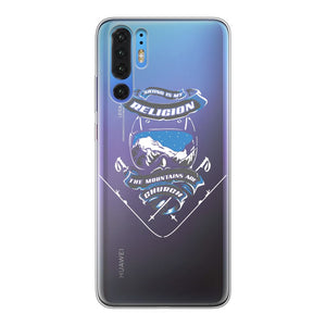 SKIING IS MY RELIGION THE MOUNTAIN IS MY CHURCH Back Printed Transparent Soft Phone Case Accessories Huawei P30 Pro Soft Case Transparent 