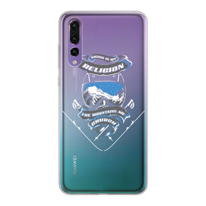SKIING IS MY RELIGION THE MOUNTAIN IS MY CHURCH Back Printed Transparent Soft Phone Case Accessories Huawei P30 Soft Case Transparent 